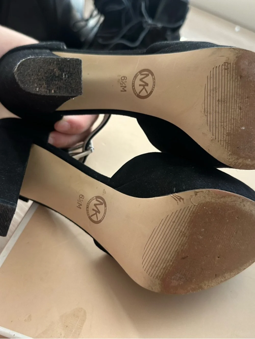 Michael Kors Black Suede Platform Ankle-Strap Heels - Picture 6 of 7